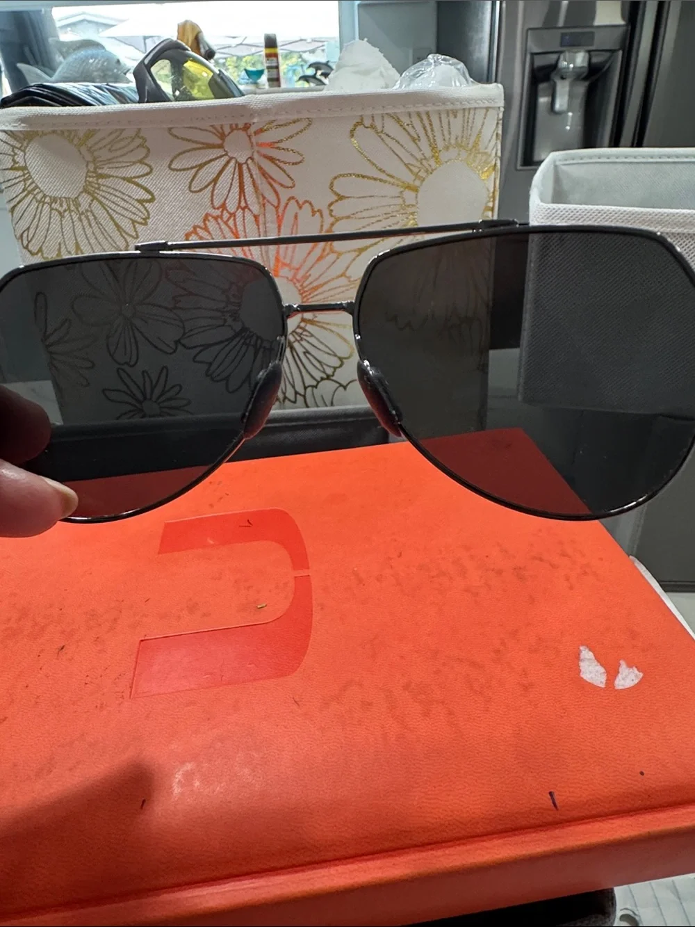 Aviator-Style Dark Lens Sunglasses - Black Frame